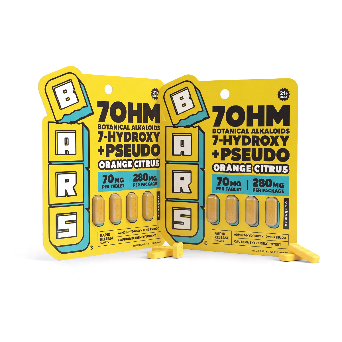 70mg - BARS 7 Hydroxy + Pseudo Tablets - Orange Citrus - (560mg Total)