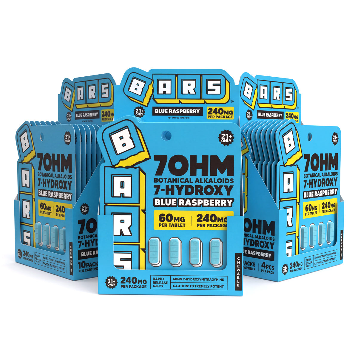 60mg - BARS 7 Hydroxy Tablets - Blue Raspberry - (7200mg Total)