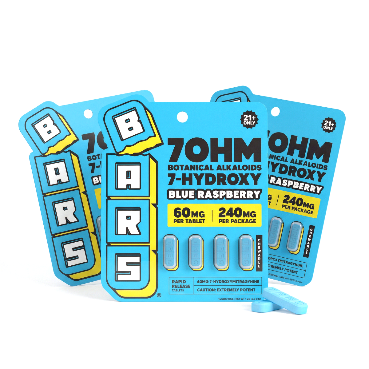 60mg - BARS 7 Hydroxy Tablets - Blue Raspberry - (720mg Total)