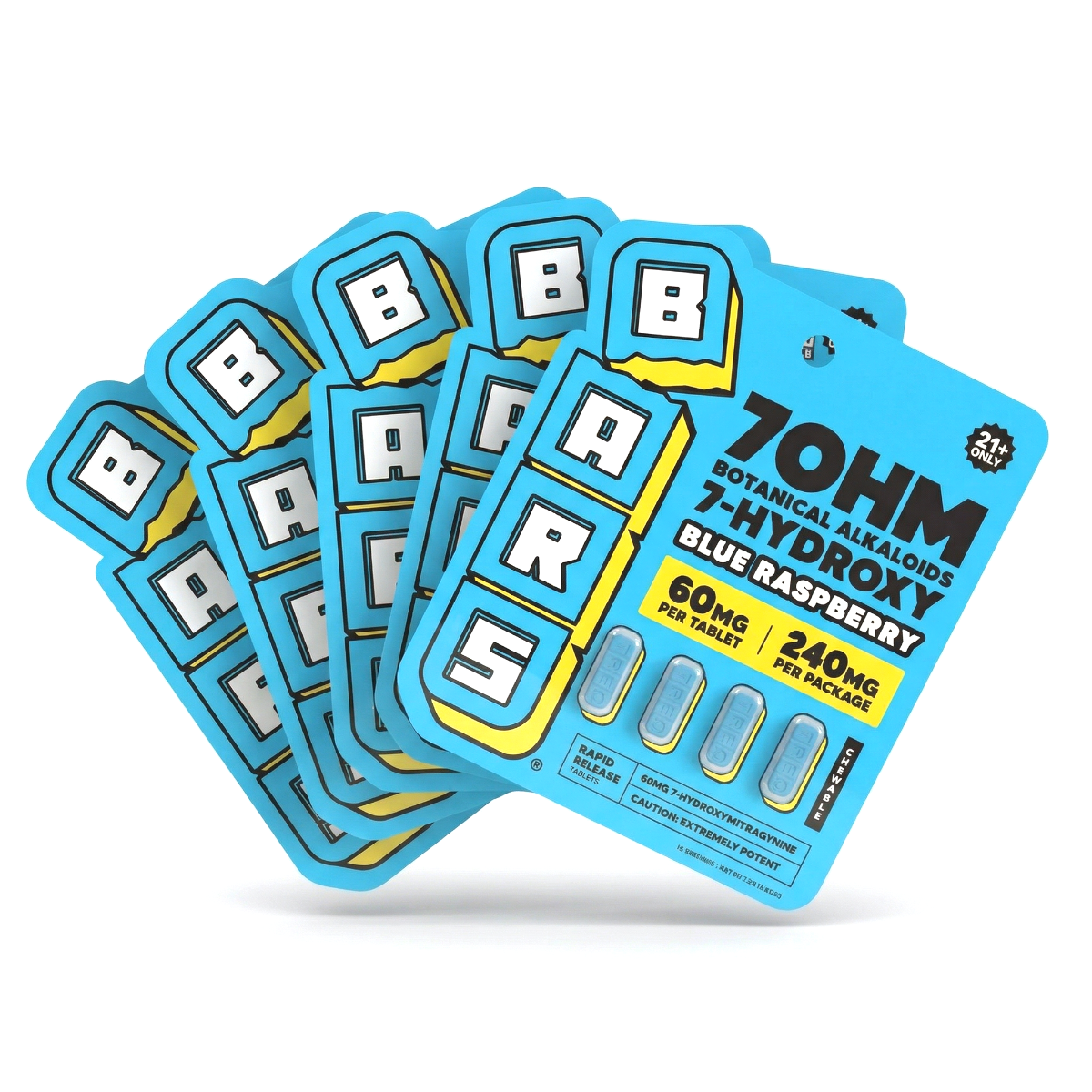 60mg - BARS 7 Hydroxy Tablets - Blue Raspberry - (1200mg Total)