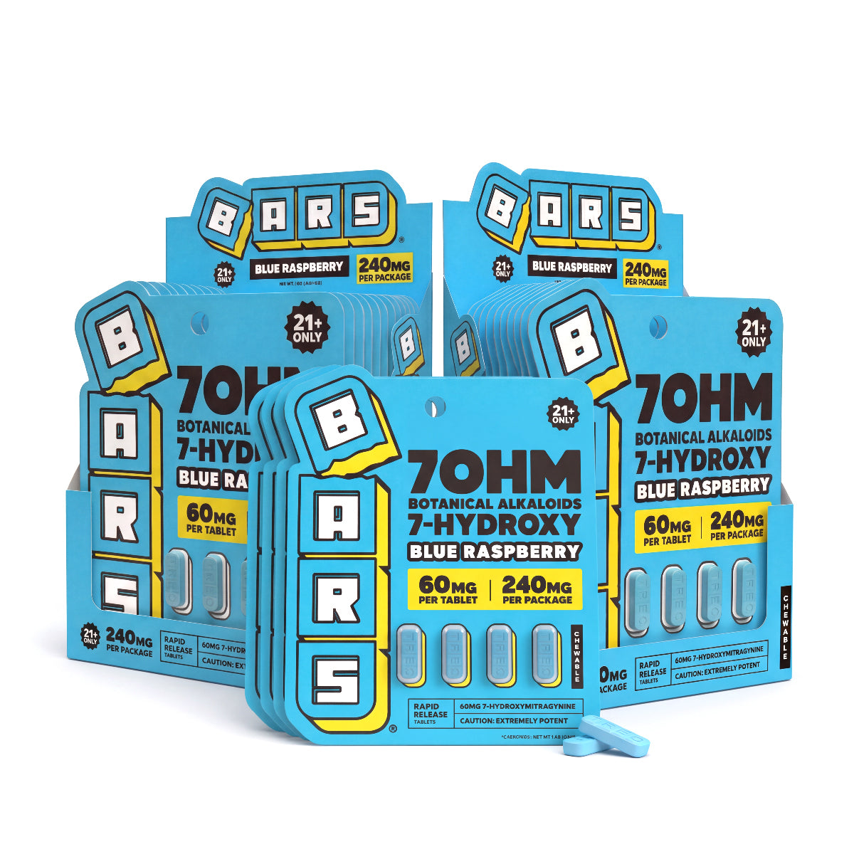 60mg - BARS 7 Hydroxy Tablets - Blue Raspberry - (6000mg Total)