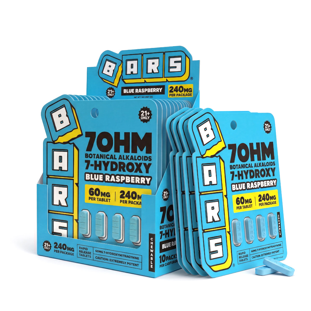 60mg - BARS 7 Hydroxy Tablets - Blue Raspberry - (4800mg Total)