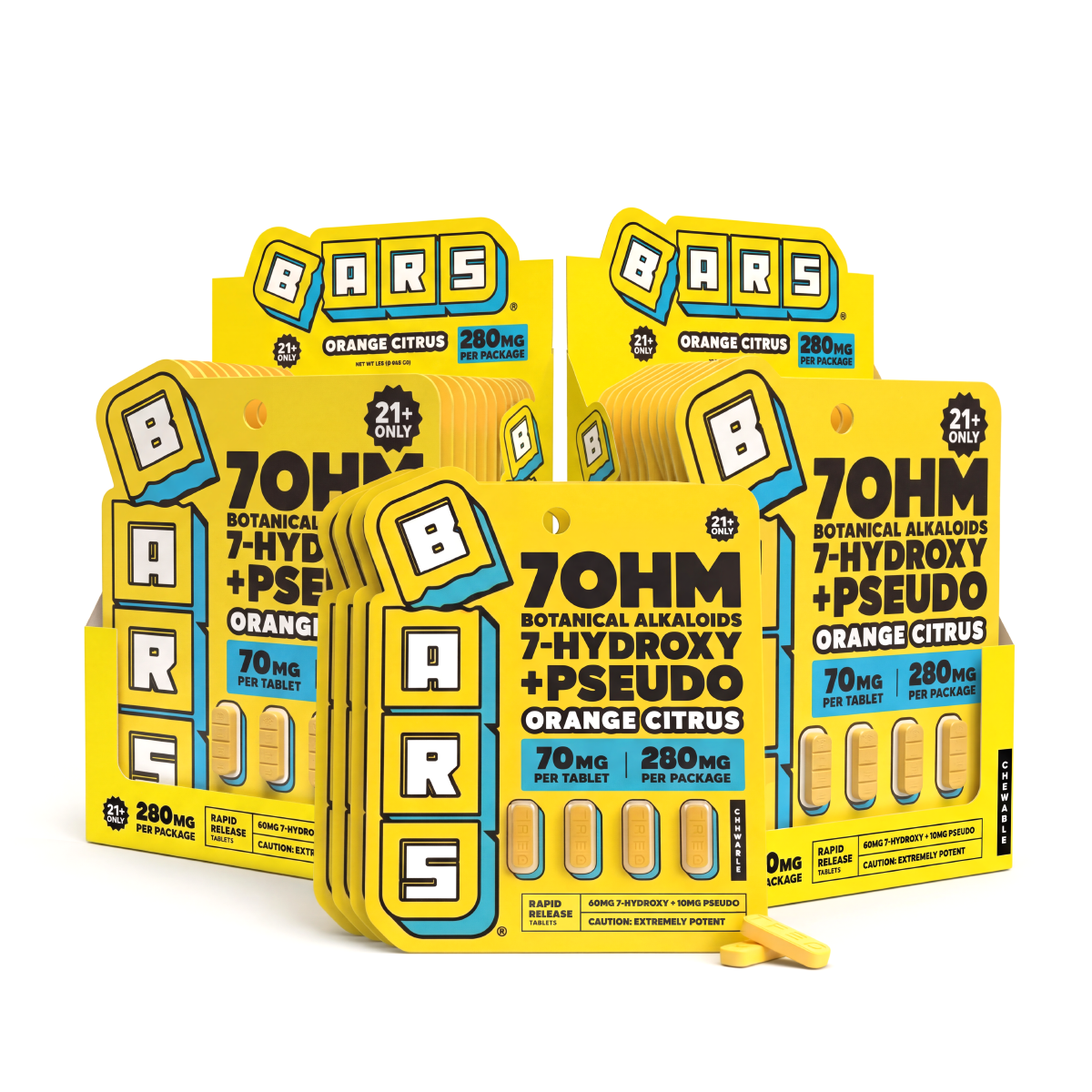 70mg - BARS 7 Hydroxy + Pseudo Tablets - Orange Citrus - (7000mg Total)